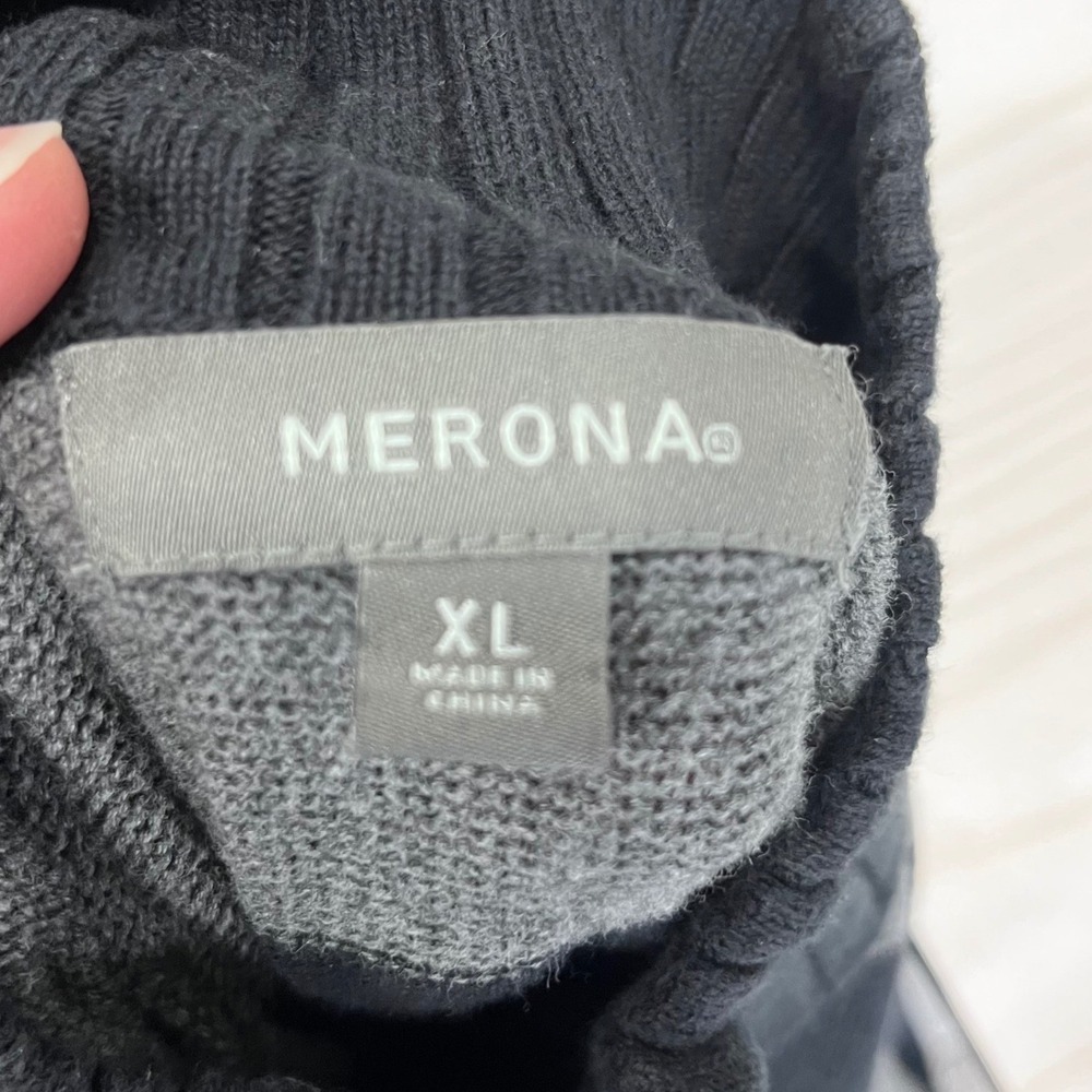 Merona Quarter Zip Sweater Mens XL Black Gray Striped Preppy Academia Classic - Picture 5 of 10